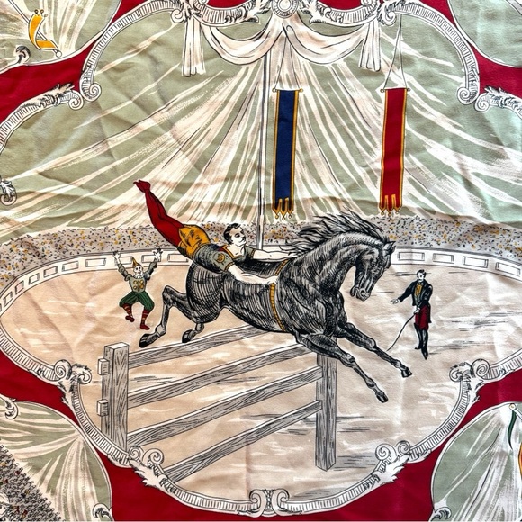 BANANA REPUBLIC Vintage Circus Print Silk Scarf – Made in Japan – 34”x34” - Picture 3 of 11
